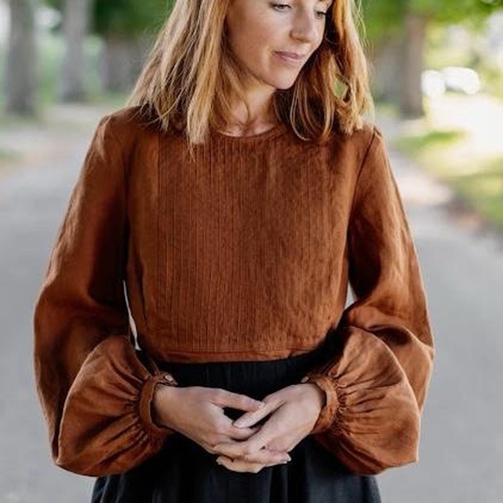 Son de Flor Linen Puff Sleeve Blouse